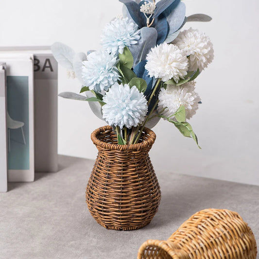 Rustic Hand-Woven Vases Plastic Rattan Dry Flower Arrangement Vase Cabinet Tabletop Ornament Indoor Flower Bottle Home Decor