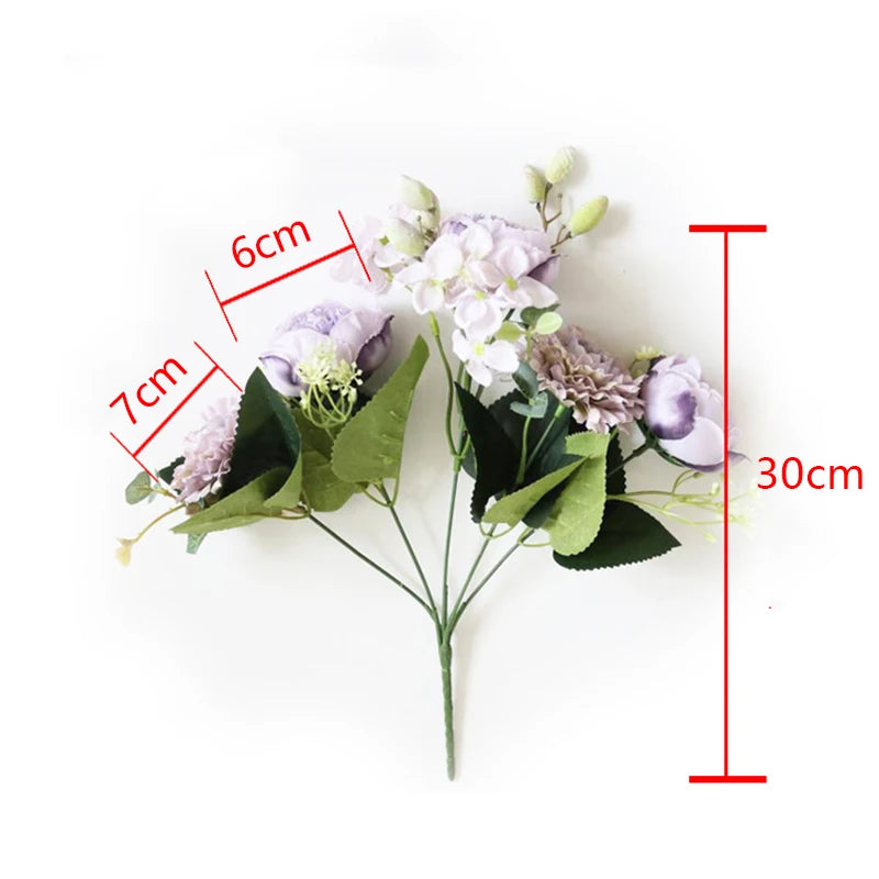 30cm Rose Pink Silk Peony Artificial Flowers Bouquet 5 Big Head an Bud Cheap Fake Flowers for Home Wedding Decoration indoo