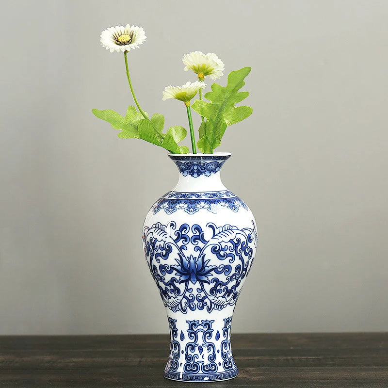 Mini Ceramic Vase Antique Blue And White Porcelain Flower Arrangement Home Living Room Classical Art Decoration Wall Hanging
