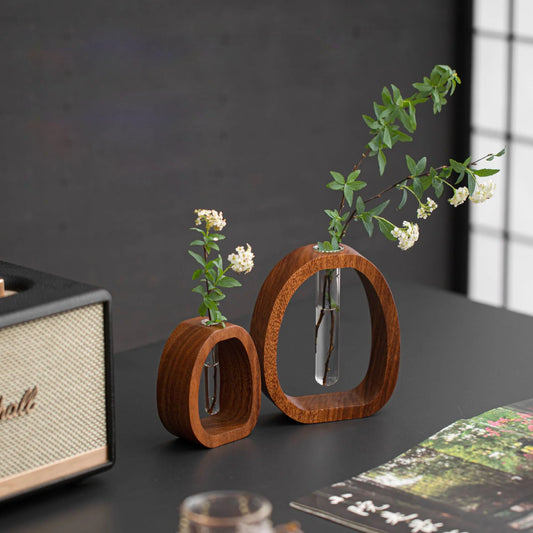 Wooden Glass Flower Vase Hydroponic Flower Hydroponics Water Plant For Valentine'S Day Wedding Arrangement Vase Desktop Ornamen