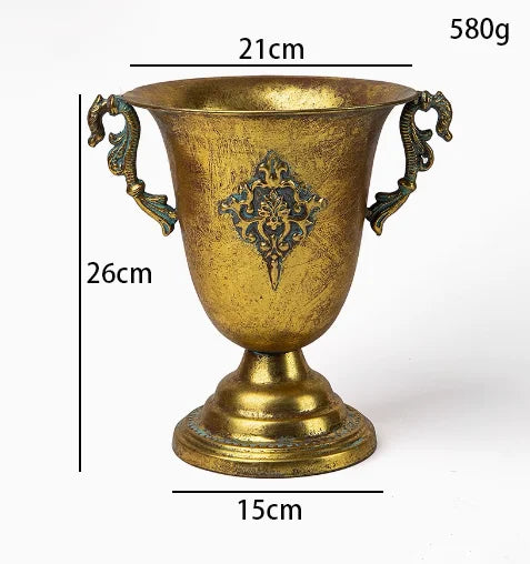 European Golden Retro Iron Vase Flower Arrangement Vessel Decoration Home Room Ornaments Wedding Banquet Table Accessories Items