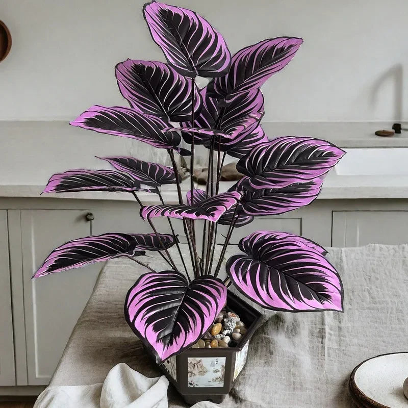 1PC Artificial Plant Violet Gradient Red Grain Leaves Simulation Dark Green Plant Bonsai Hotel Living Room Floor Decoration