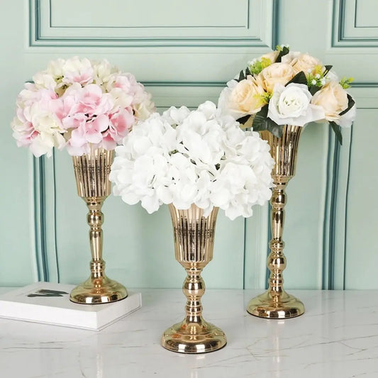 European Style Wrought Iron Gold Iron Vase FIower Art Anti-fall Wedding Photo Props Golden Simulated Flower Holders Table Decor