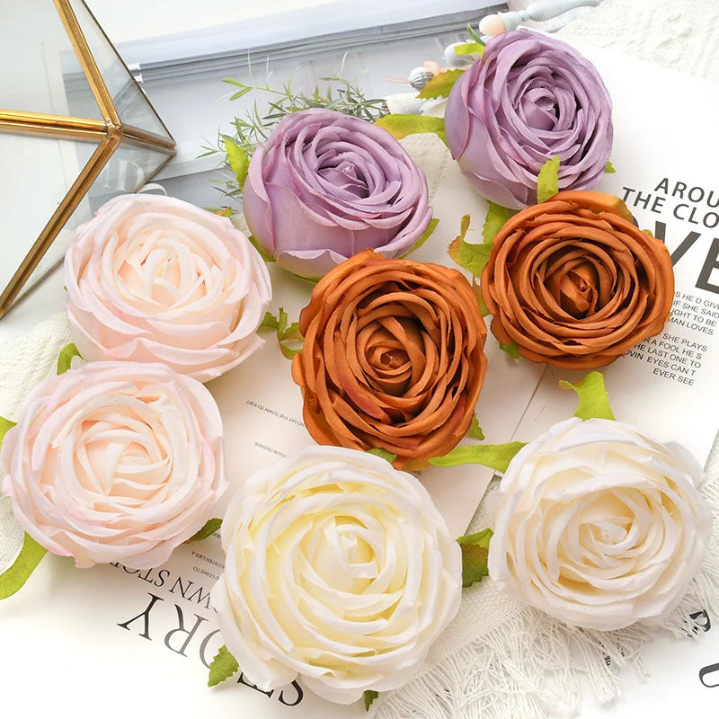 100pcs/7cm White Lily Artificial Silk Flower Heads DIY Wedding Decoration Party Wreath Scrapbooking Craft Fake Flowers