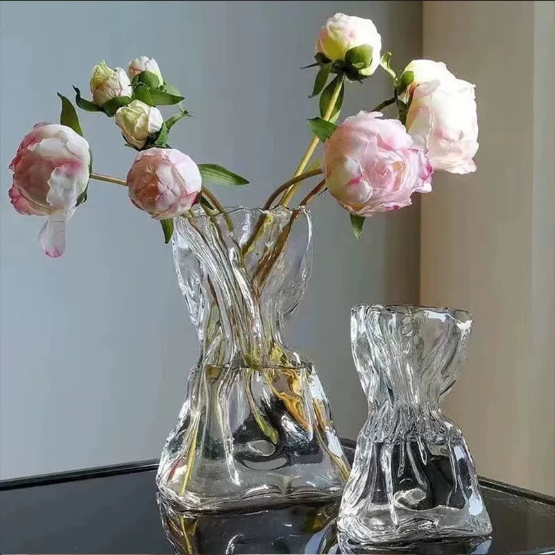Irregular Glass Flower Vase Crystal Clear Vase Ins Style Decorative Vases for Home Office Wedding Dinner Table Party Decor