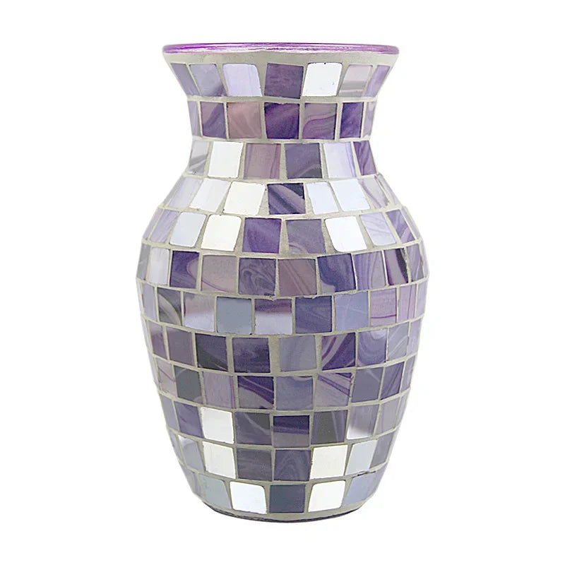 European Style Pastoral Mosaic Glass Vase, Pink and Purple, Fashion Home and Restaurant Decoration Furnishings