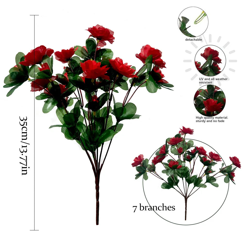 Outdoor Fall Artificial Red Azalea High Quality Flowers Bushes UV Resistant Decor Fake Flowers Home Decorations Small For Garden