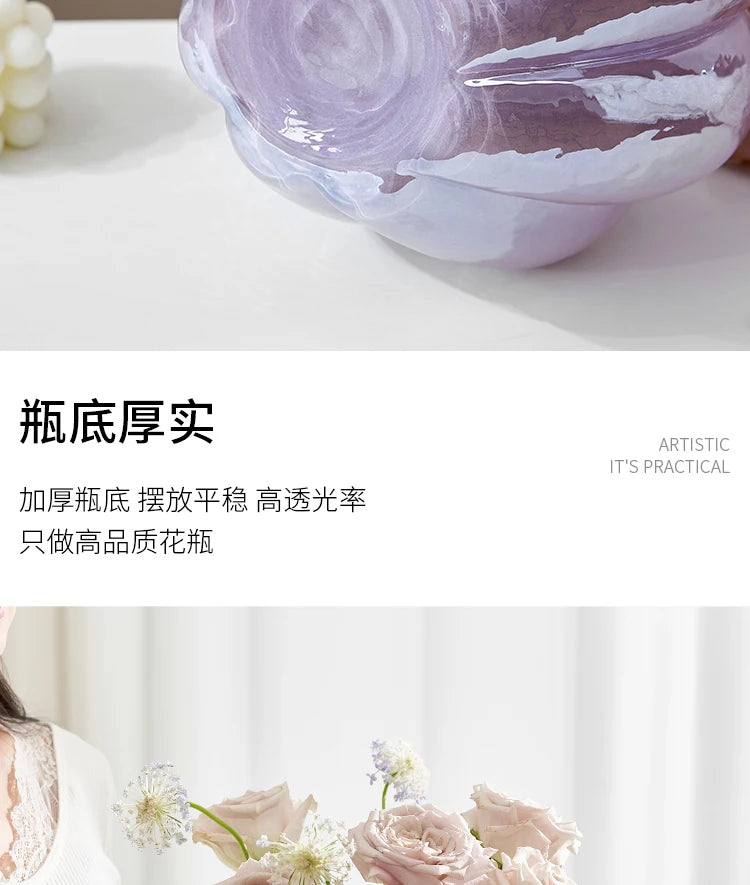 Glass Vase Purple Wave Floral Arrangement Accessories Hydroponics Terrarium Flower Vase Home Decoration Accessories