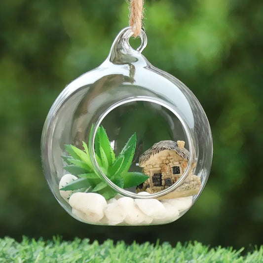 Hanging Glass Ball DIY Bauble Plant Pot Clear Glass Tea Light LED Candle Holder Fillable Bauble Tabletop Vases Decoration Crafts