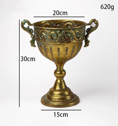 European Golden Retro Iron Vase Flower Arrangement Vessel Decoration Home Room Ornaments Wedding Banquet Table Accessories Items