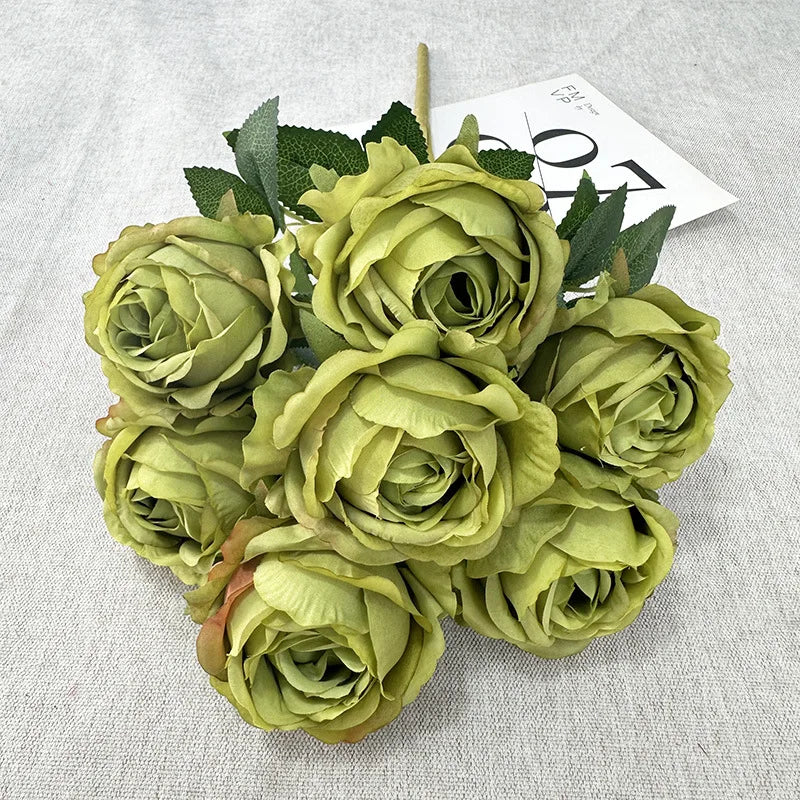 43CM7 Head Pearl Rose Artificial Flower Wedding Road Guide Bouquet Flower Arrangement Valentine's Day Decoration Home Ornament
