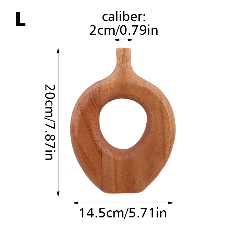 1PC Nordic Style Solid Wood Vase Donut Design Flowerpot Dry Flower Arranging Container Ornament Living Room Table Home Decor
