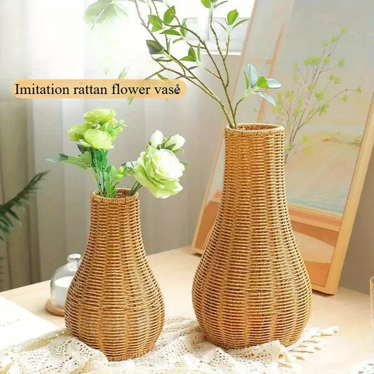 Handmade vintage creative imitation rattan floor vase. Indoor decoration, balcony coffee table flower arrangement tube