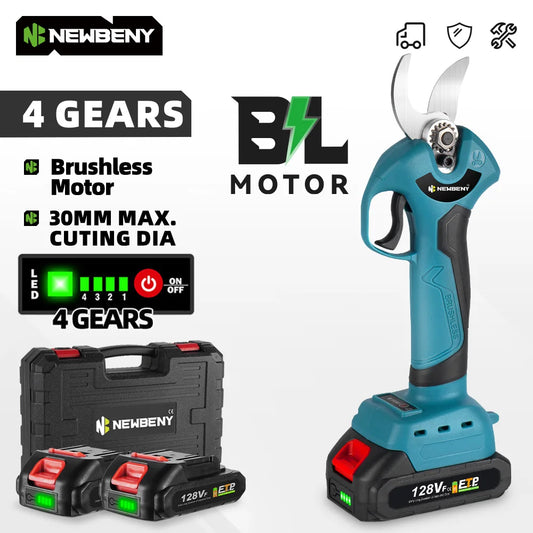 NEWBENY 30mm Cordless Brushless Electric Pruning Shears – 4 Gears, Fits Makita 18V Battery