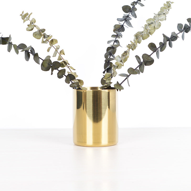 Brass Gold Vase  Stainless Steel Vases For Flowers Storage Container Organizer Pen Holder Cup Desk Flower Pots Home Decoration
