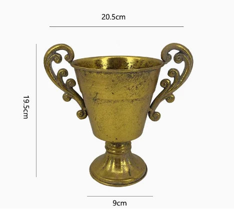 European Golden Retro Iron Vase Flower Arrangement Vessel Decoration Home Room Ornaments Wedding Banquet Table Accessories Items