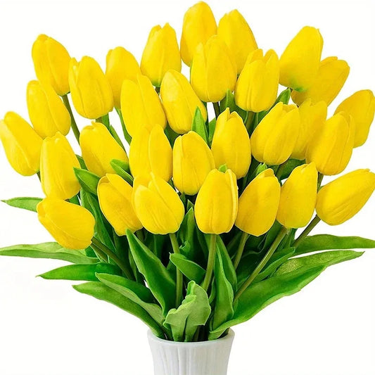 10pcs 29cm Yellow Tulip Simulation Feel Artificial Tulip Flower Home Room Decoration Garden Ornaments Wedding Props Fake Flowers