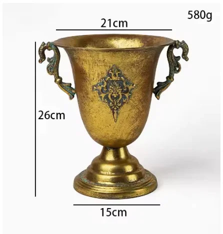 European Retro Iron Goblet Vase Decoration Home Livingroom Flower Arrangement Figurines Crafts Hotel Metal Flowerpot Ornaments