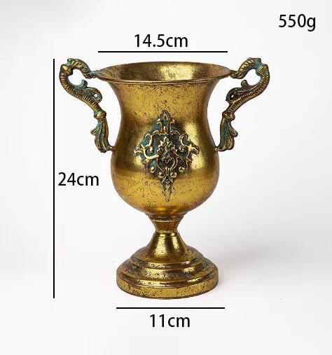 European Golden Retro Iron Vase Flower Arrangement Vessel Decoration Home Room Ornaments Wedding Banquet Table Accessories Items