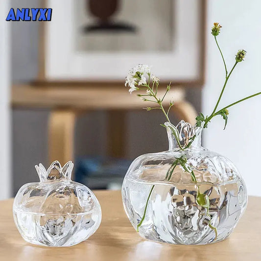 Creative Simple Small Pomegranate Glass Vase Desktop Hydroponic Lovely Hydroponic Flower Ornament Home Decor Vase Transparent
