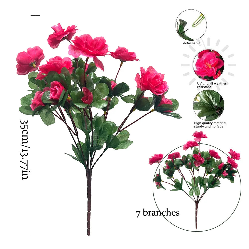 Outdoor Fall Artificial Red Azalea High Quality Flowers Bushes UV Resistant Decor Fake Flowers Home Decorations Small For Garden