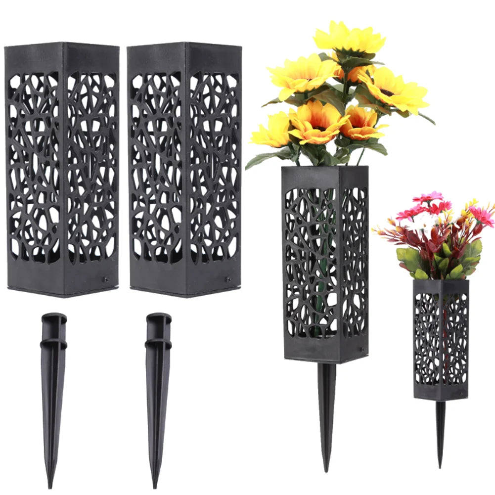 Grave Vase Plastic Stake In Ground Cemetery Grave Fluted Flower Vases Holder with Drainage Hole for Gravestone Decorations