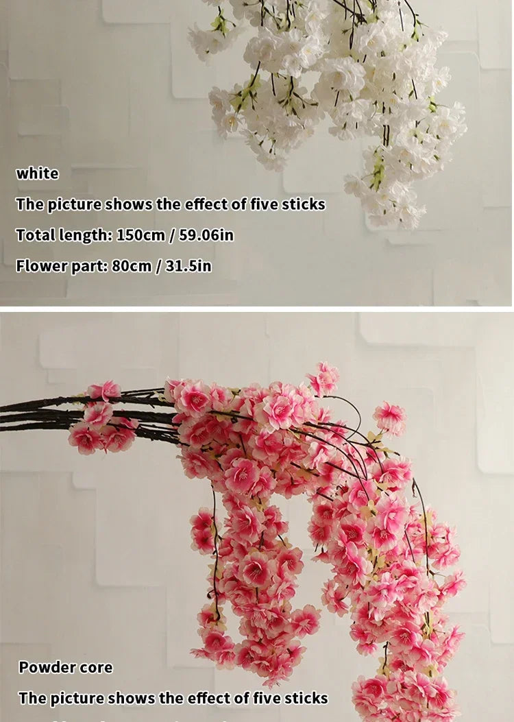 Artificial Cherry Blossom Pink White Cherry Tree Silk Flower Spring Cherry DIY Bonsai Arch Wedding Props Home Decoration