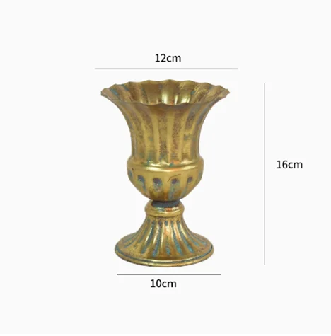 European Golden Retro Iron Vase Flower Arrangement Vessel Decoration Home Room Ornaments Wedding Banquet Table Accessories Items