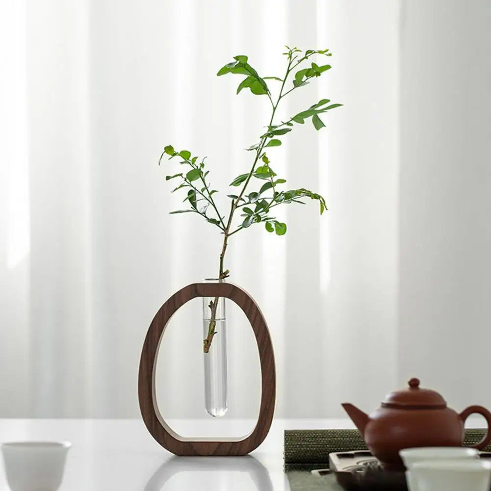 Hydroponic Plants Test Tube Vase with Wooden Stand Clear Flower Vase Table Plants Propagation Vase Home Office Desktop Decor