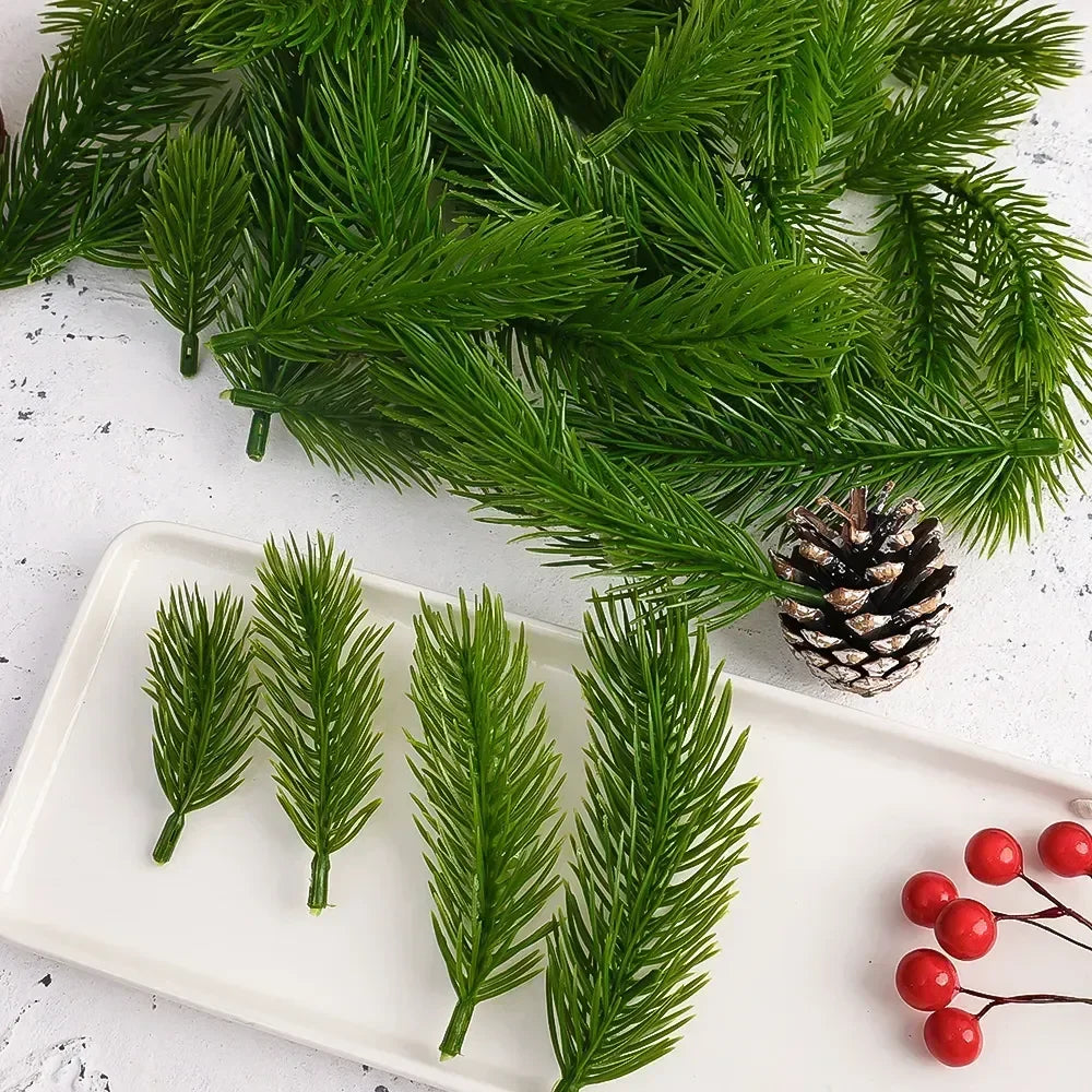 200/10Pcs Artificial Pine Needles Christmas Green Plant Pine Branch Fake Plants DIY Xmas Tree Garland Ornaments Home Decorations