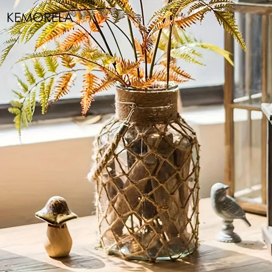 KEMORELA 1/2PCS Hand Woven Hemp Rope Glass Vase Dry Flower Table Decor Glass Vase Nordic Living Room Bedroom BohoHome Decoration