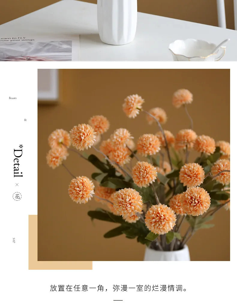 10 pcs Dandelion Artificial Flower Wedding  5 Head Fake Flowers Small Thorn Ball Home Decoration Bouquet Valentine's Day