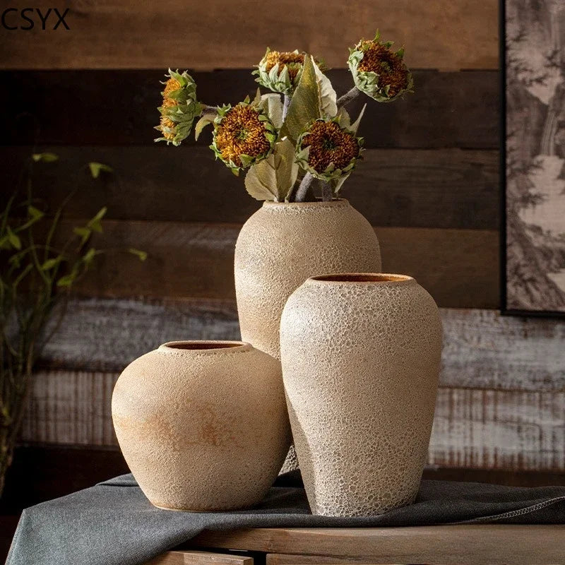 Creative Korean Rustic-Inspired New Chinese Simple Ceramic Vase - Perfect Tabletop/Hotel Decor, Elevate Room & Chambre Ambiance
