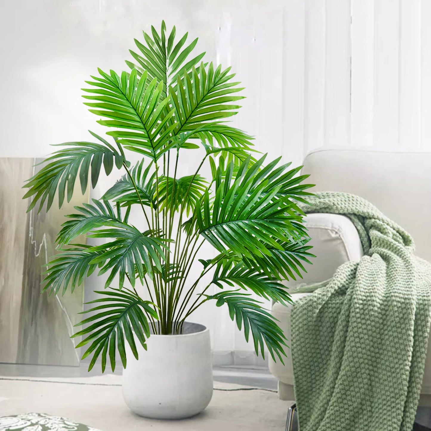 105cm/41.3in Artificial Areca Palm Plant Fake Tropical Leaves Fake Yellow Palm Indoor Home Office Decor