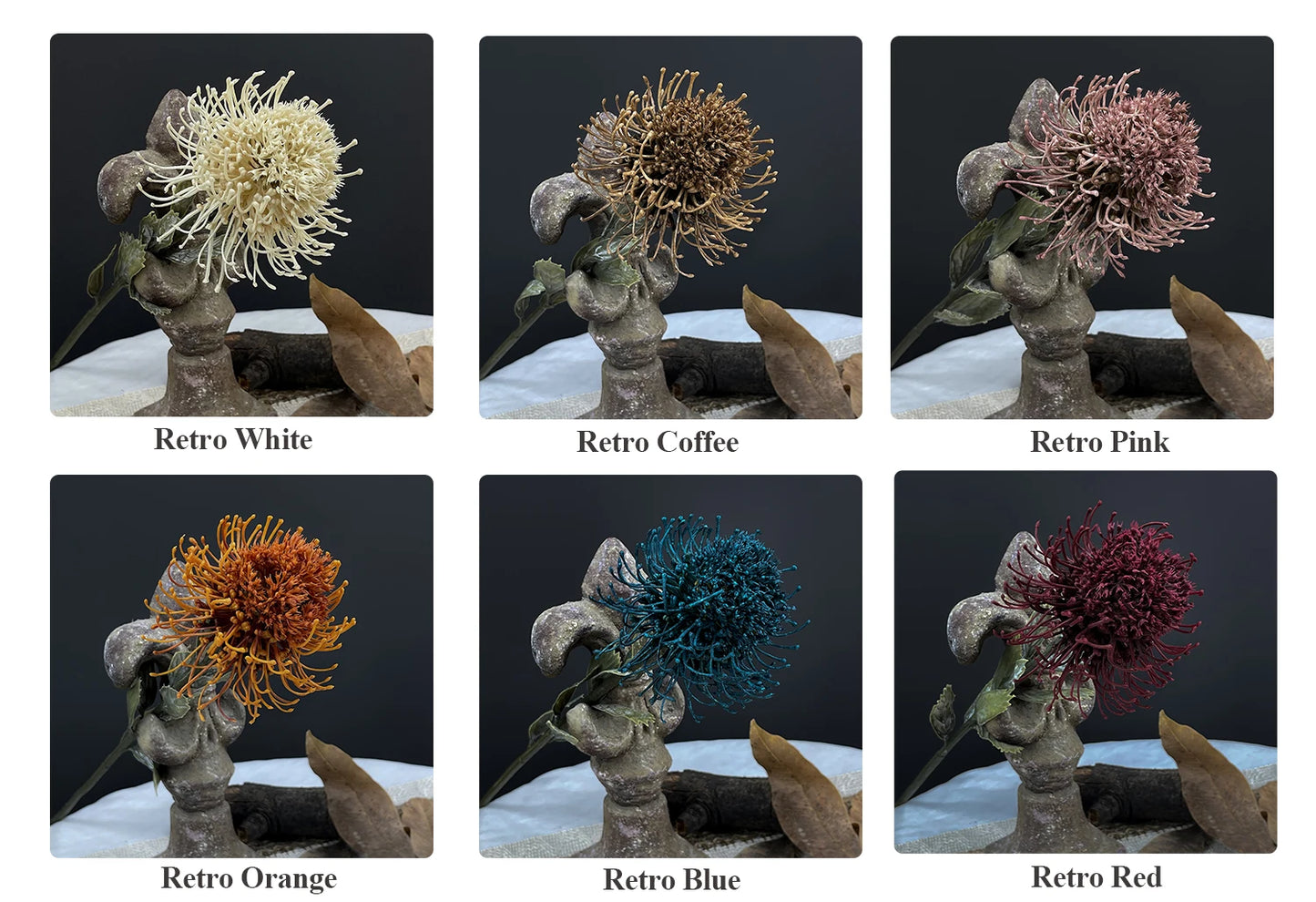 SunMade Flocked Ball Leucospermum Plastic Artificial Flowers Wedding Decoration Flores Artificales Fall Decor Fleur Artificielle
