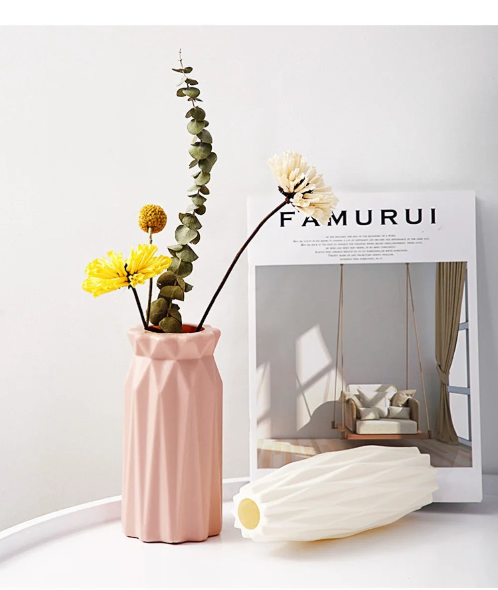 Unbreakable Vase for Flowers Ceramic Look Plastic Vase for Home Decor Living Room Table Wedding Party Living Room Decor Ornament