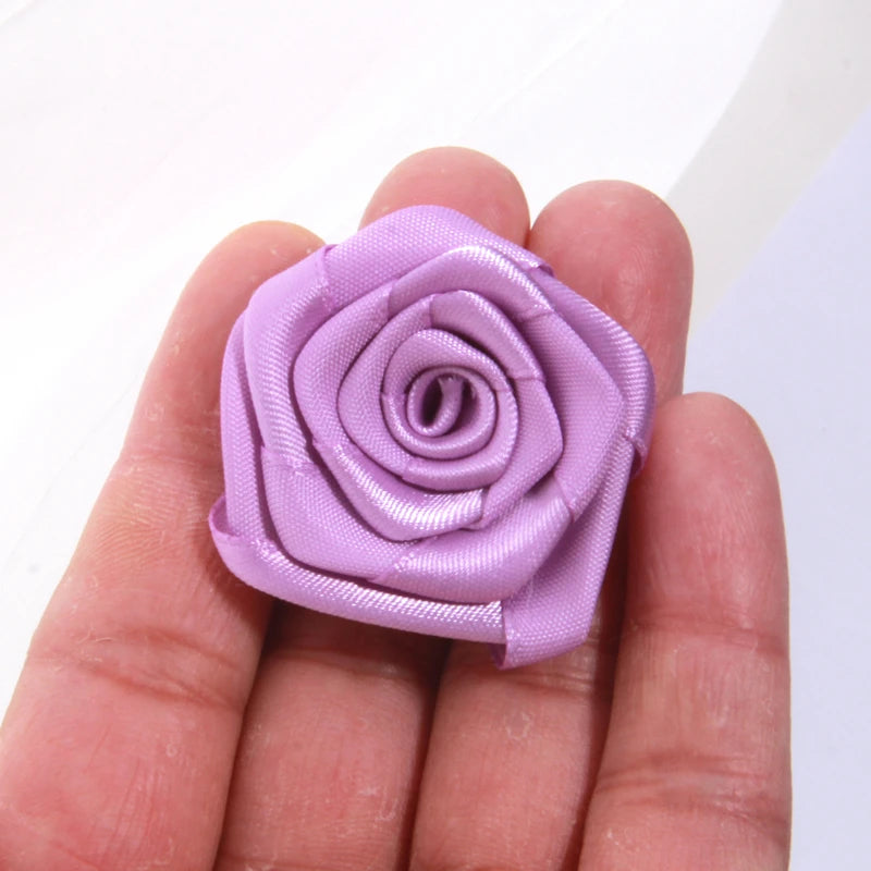 10Pcs 1.5" Handmade Organza Satin Fabric Artificial Rose Flower For Wedding Dress Brooch Decor Headwear Accessories Boutique