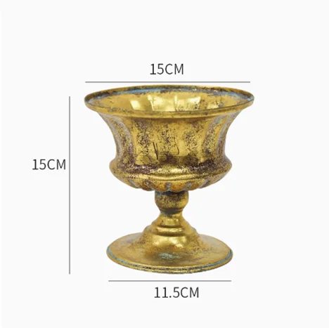 European Golden Retro Iron Vase Flower Arrangement Vessel Decoration Home Room Ornaments Wedding Banquet Table Accessories Items