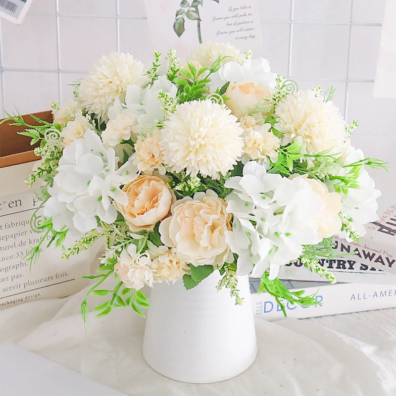 Beautiful Artificial Flowers Silk Peony For Vase Bride Bouquet Wedding Home Room Table Decoration Fake Floral Hydrangea Gifts