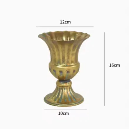European Retro Iron Goblet Vase Decoration Home Livingroom Flower Arrangement Figurines Crafts Hotel Metal Flowerpot Ornaments