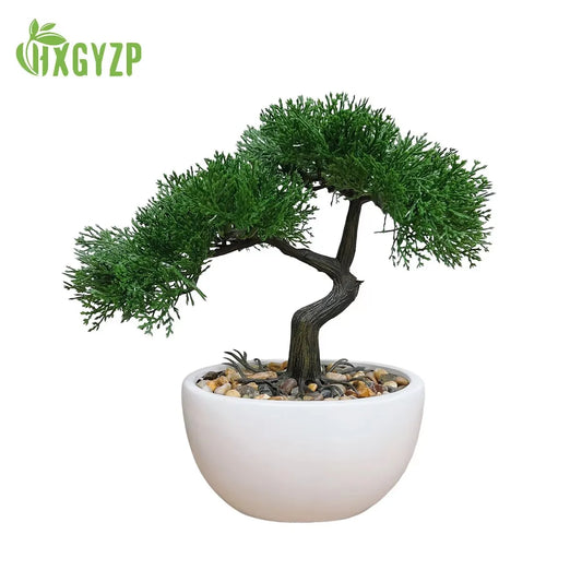 HXGYZP Bonsai Tree Artificial Plants Cypress Pine Tree With White Ceramic Pot Home Decor Indoor Office Desktop Plant Ornaments