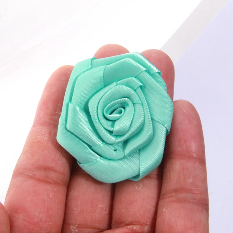 10Pcs 1.5" Handmade Organza Satin Fabric Artificial Rose Flower For Wedding Dress Brooch Decor Headwear Accessories Boutique