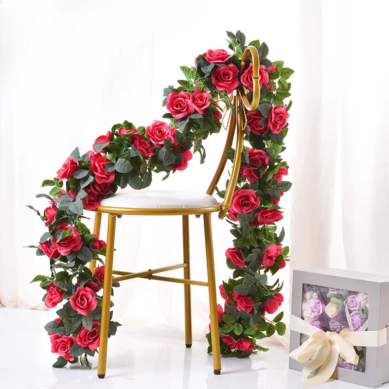 Artificial Rose Vine 16 Head Flowers Length 220cm False Green Plant Flower Vine Family Wedding Party Arch Decoration Flower Vine