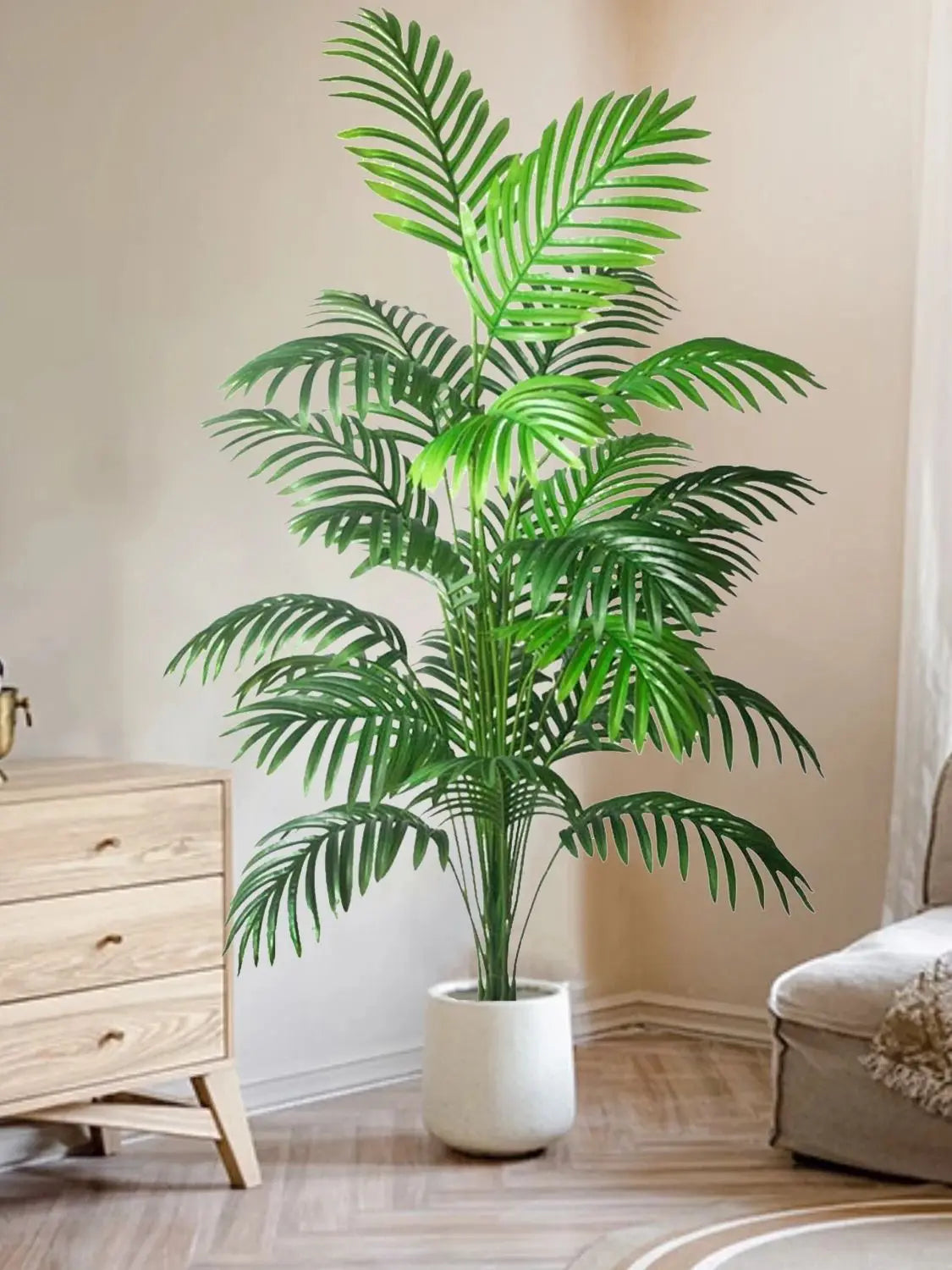 105cm/41.3in Artificial Areca Palm Plant Fake Tropical Leaves Fake Yellow Palm Indoor Home Office Decor