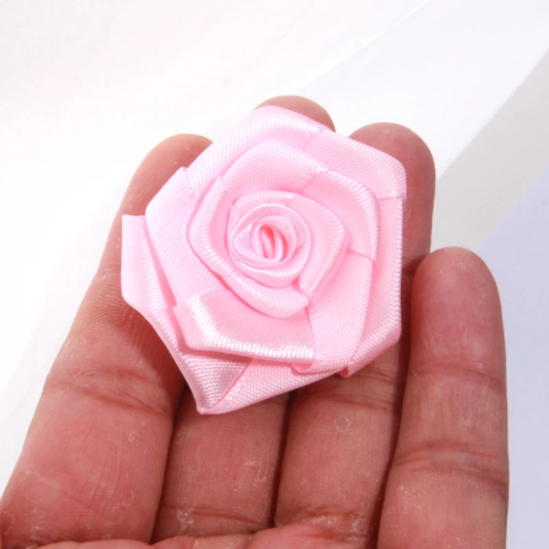 10Pcs 1.5" Handmade Organza Satin Fabric Artificial Rose Flower For Wedding Dress Brooch Decor Headwear Accessories Boutique