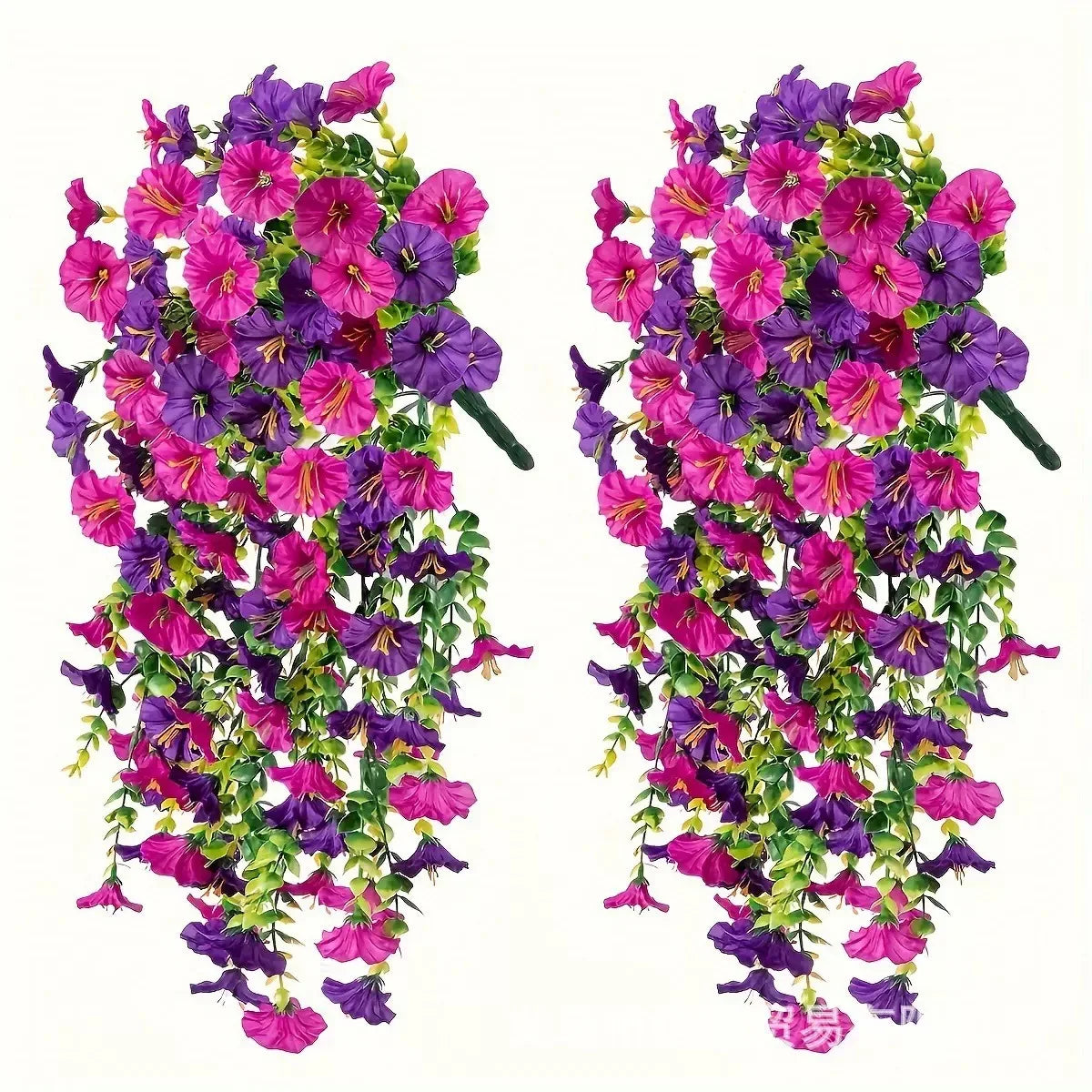 2pcs Artificial Flowers Fake Morning Glory Flowers Eucalyptus Leaves Hanging Flowers For Outdoor Party Wedding Garden Decoration