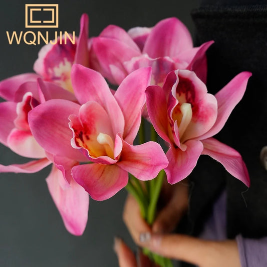 1 Bouquet,  6 Heads Artificial Orchid Bouquets, High-End Home Decor, Office Desk, Home Room Display, Simulated Flowers