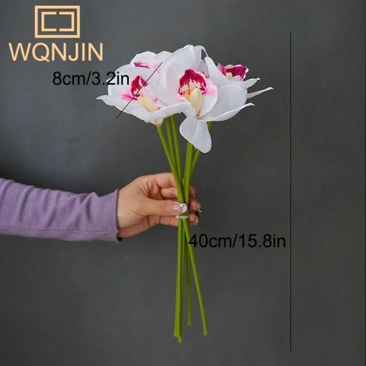 1 Bouquet,  6 Heads Artificial Orchid Bouquets, High-End Home Decor, Office Desk, Home Room Display, Simulated Flowers