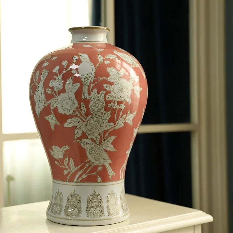 Ceramic vase advanced plum bottle blue and white porcelain living room decoration table light luxury style high-end furnishings