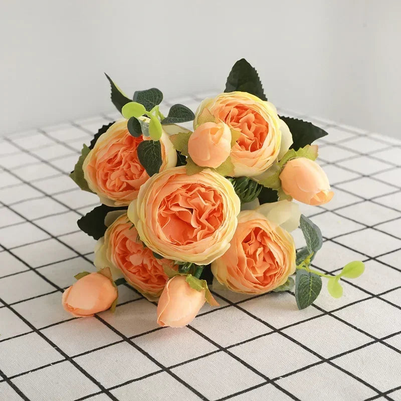 30cm Rose Pink Silk Peony Artificial Flowers Bouquet 5 Big Head an Bud Cheap Fake Flowers for Home Wedding Decoration indoo